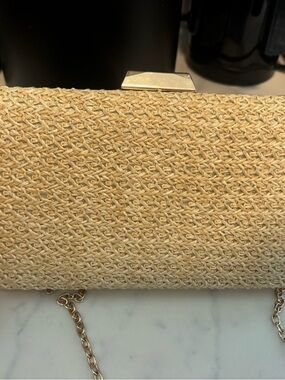 Woven Straw Chain Clutch in Natural